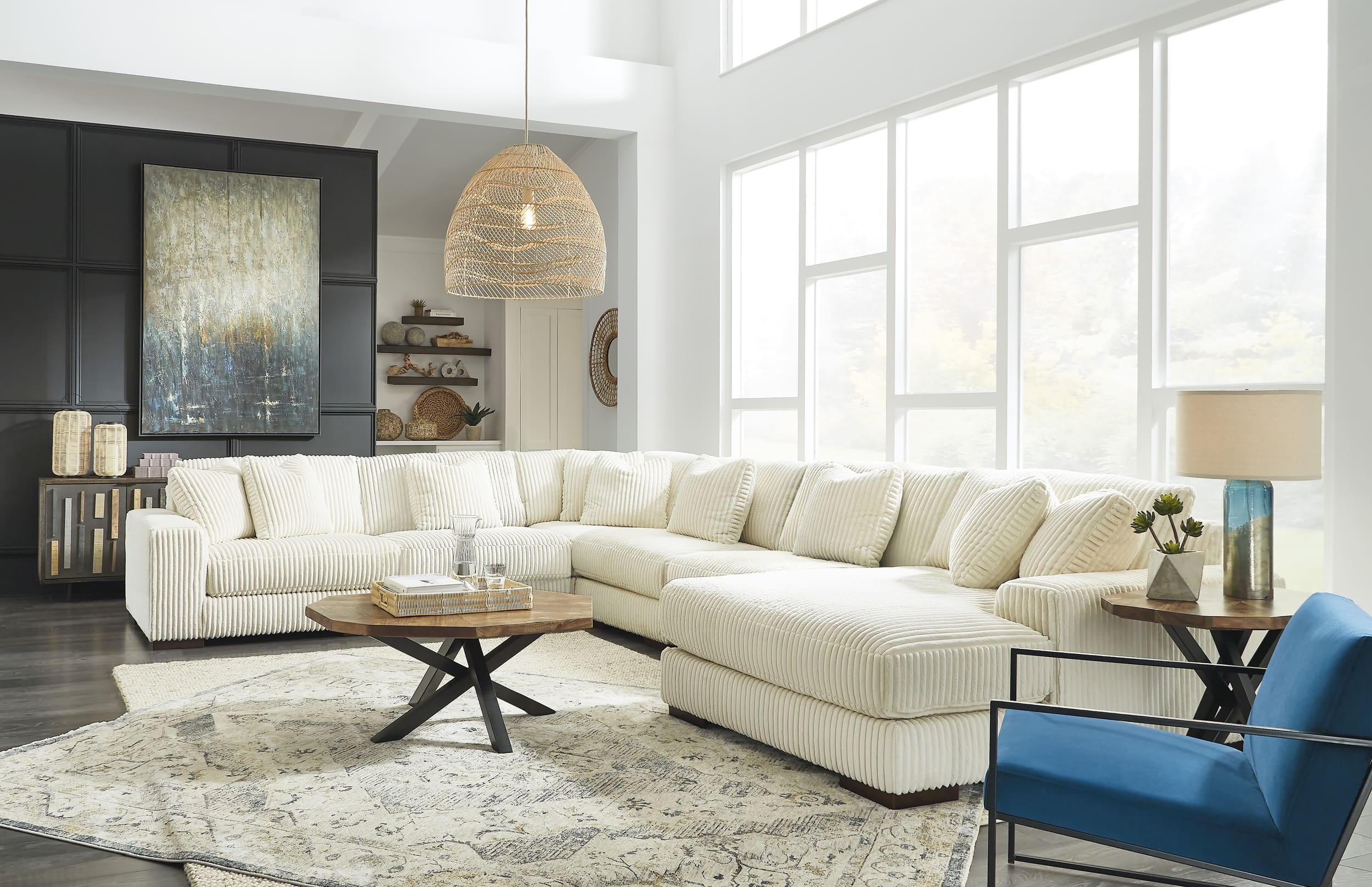 Lindyn 6-Piece Polyester U-Shaped Sectional Sofa w/Right Arm Chaise Facing