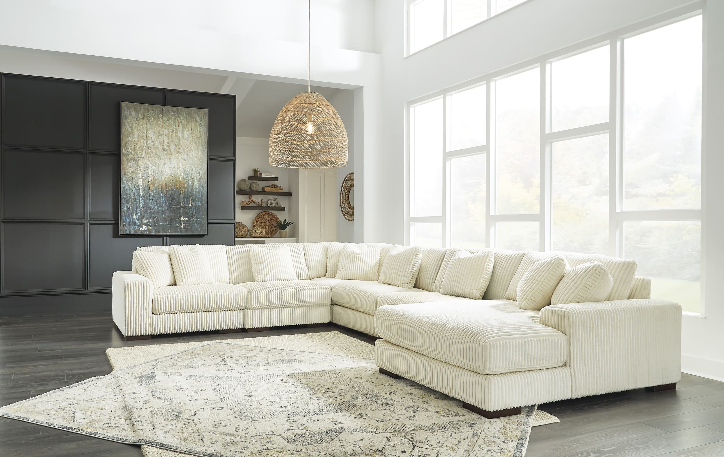 Lindyn 6-Piece Polyester U-Shaped Sectional Sofa w/Right Arm Chaise Facing