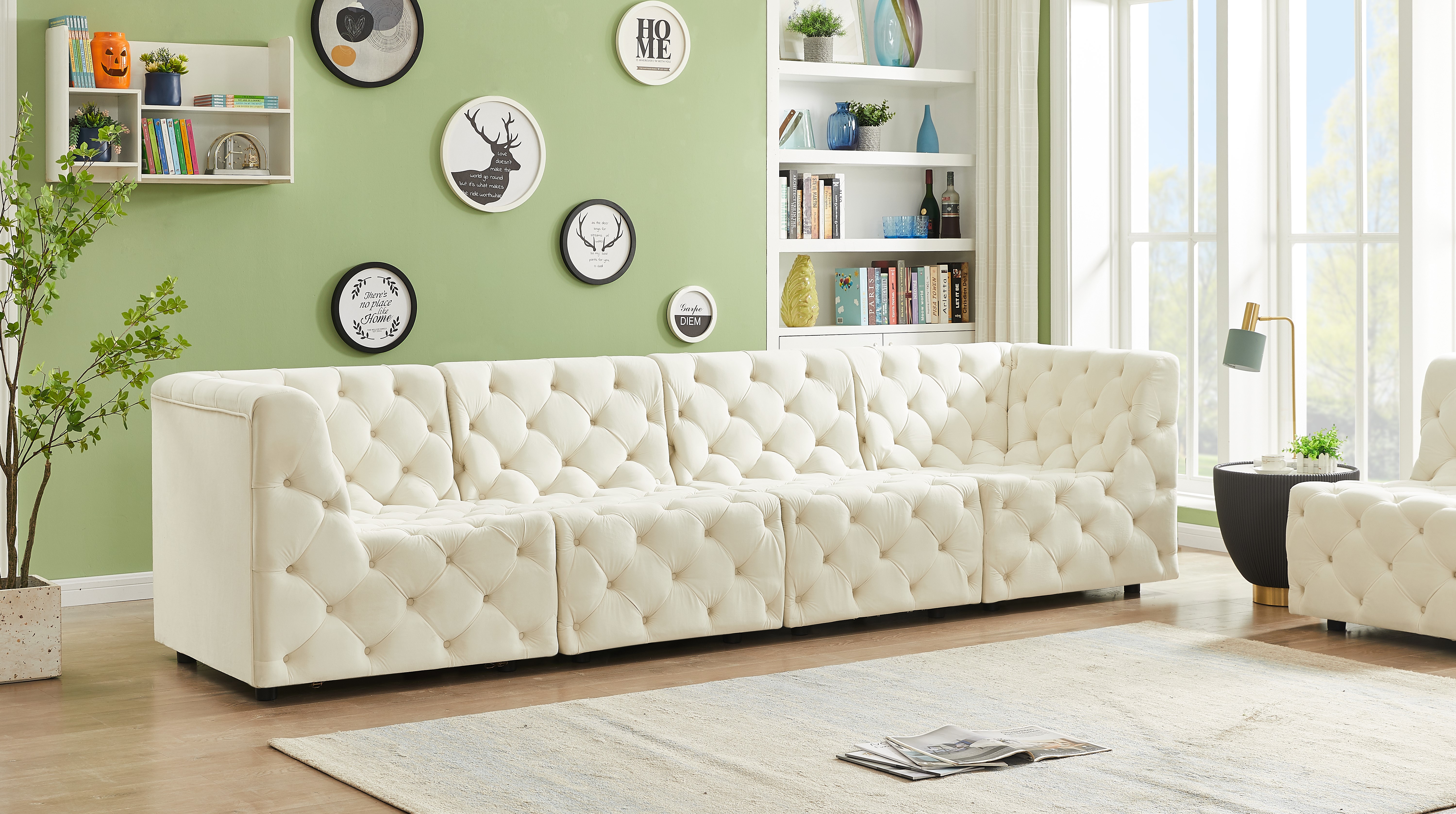 Tuft 128" Velvet Modular Sofa