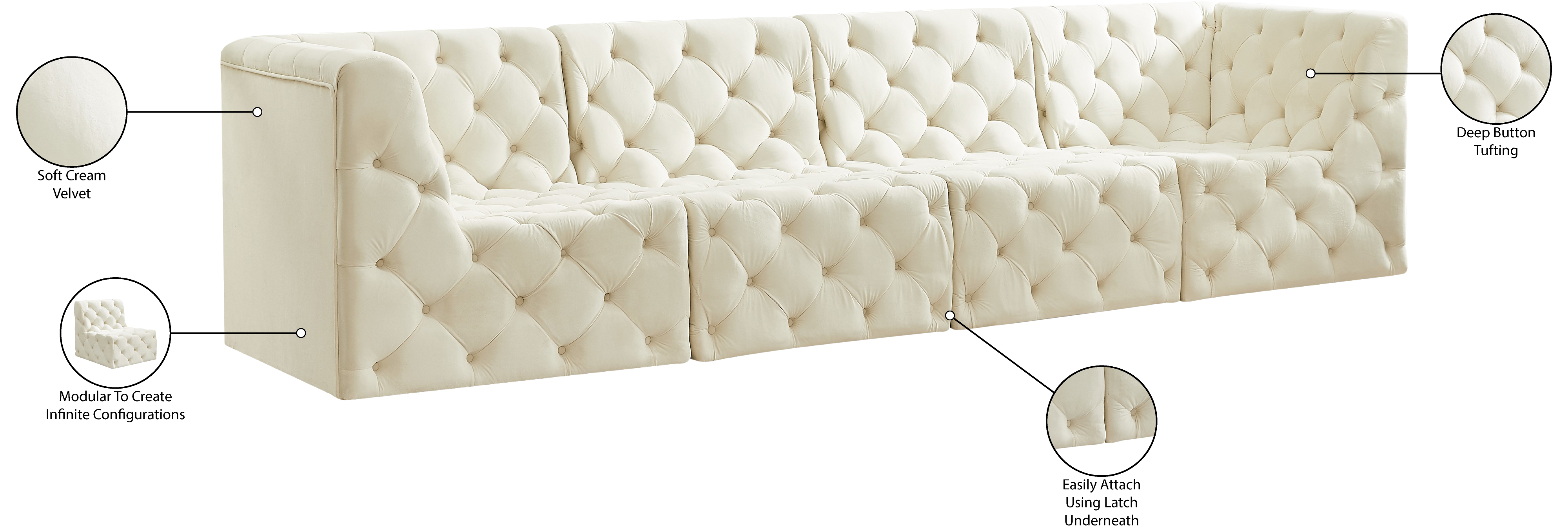 Tuft 128" Velvet Modular Sofa