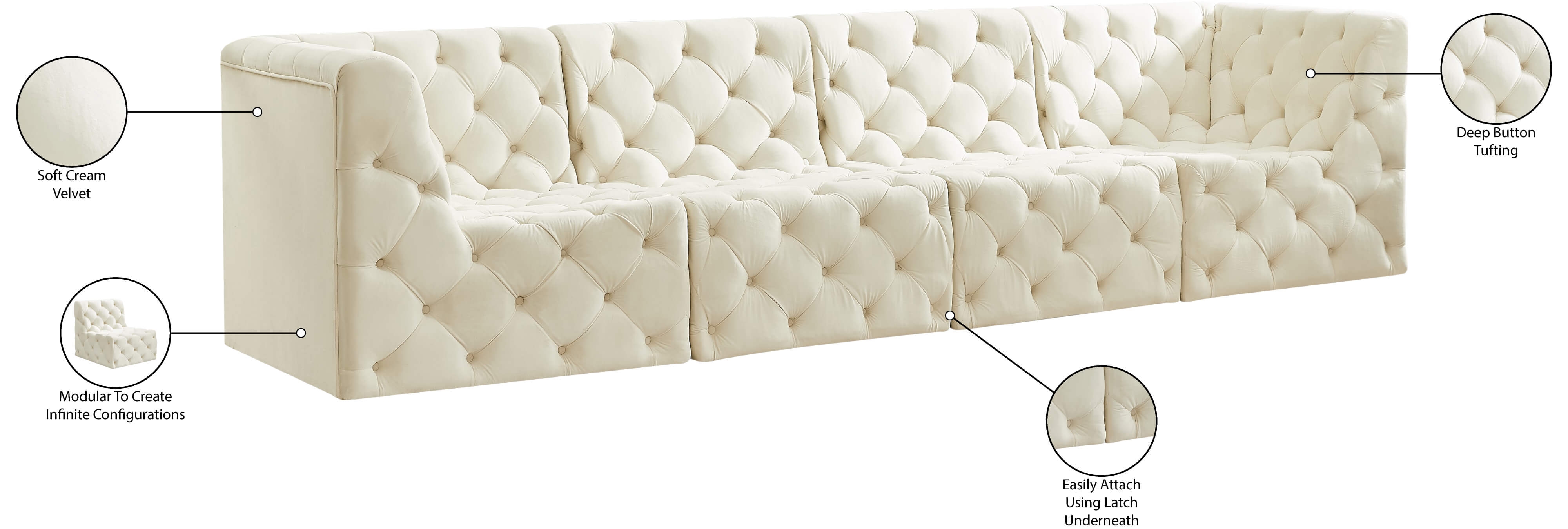 Tuft 128" Velvet Modular Sofa