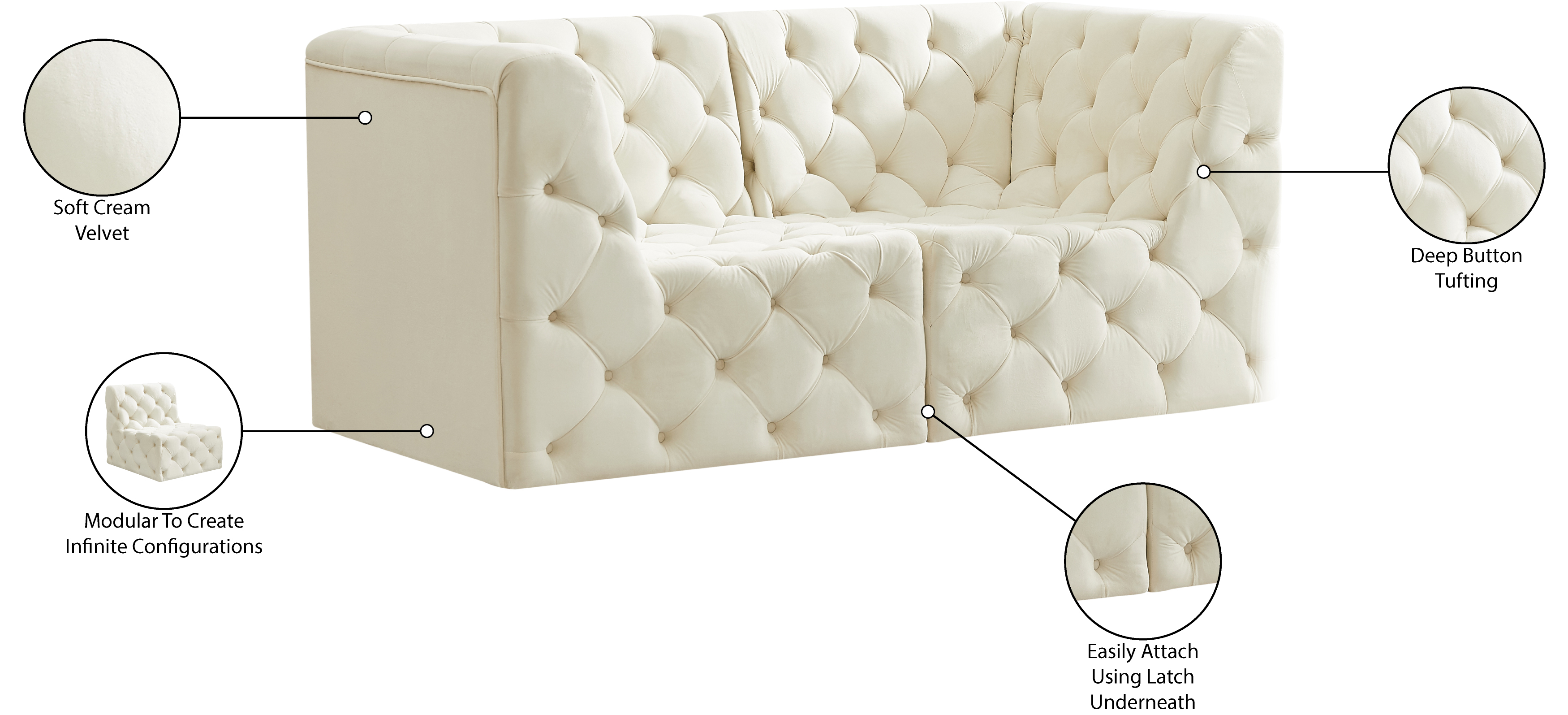 Tuft 70" Velvet Modular Sofa