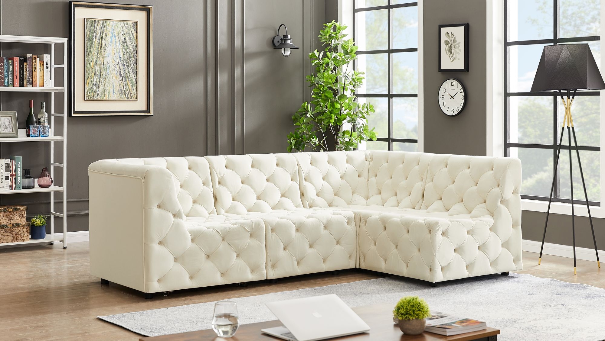 Tuft 99" 4-Piece Velvet Modular Sectional