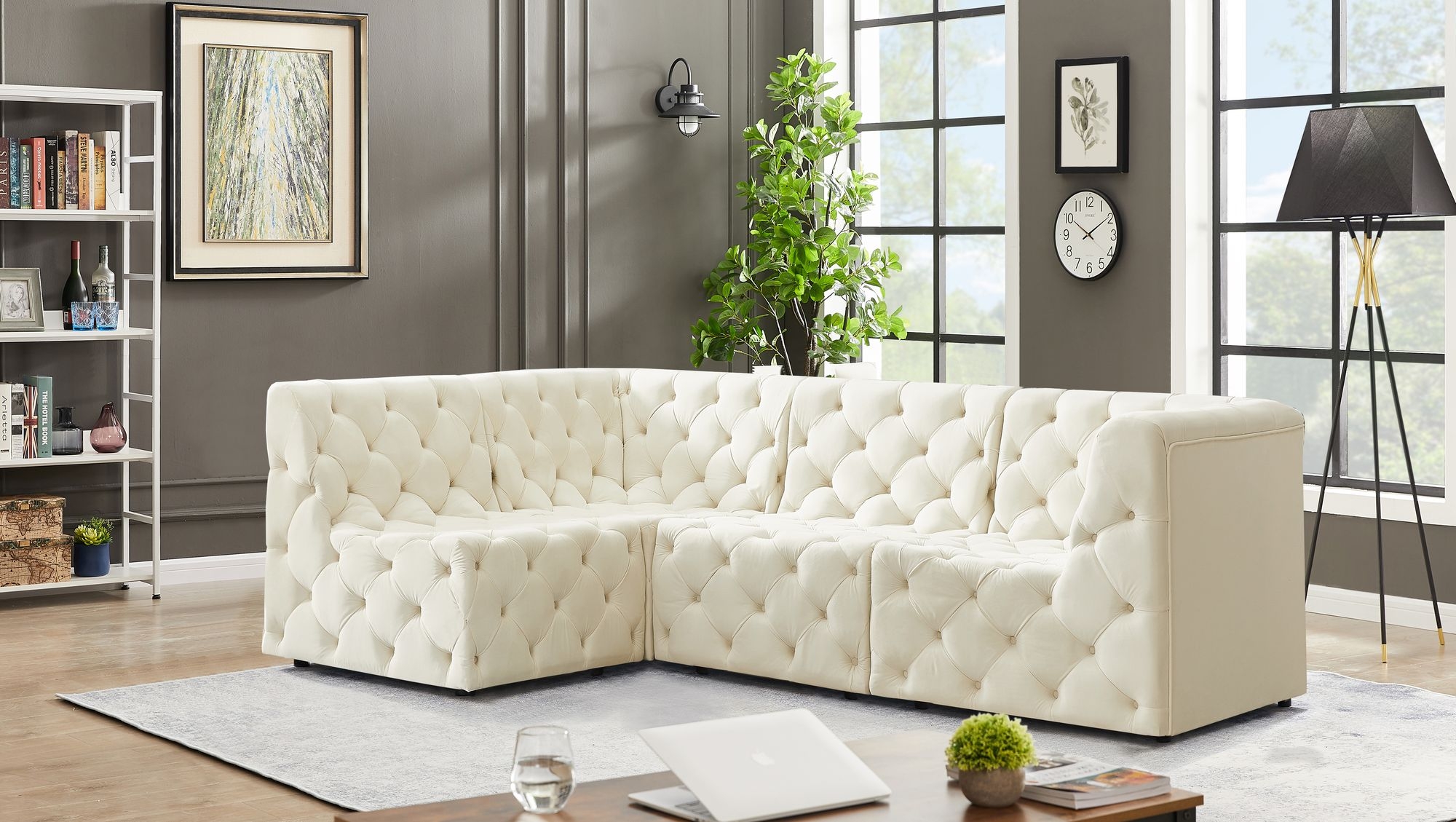 Tuft 99" 4-Piece Velvet Modular Sectional