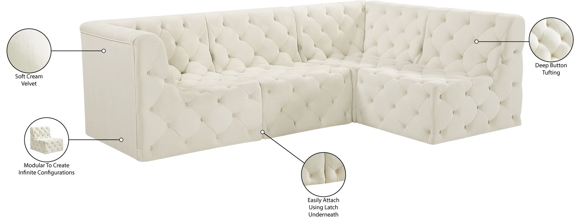 Tuft 99" 4-Piece Velvet Modular Sectional
