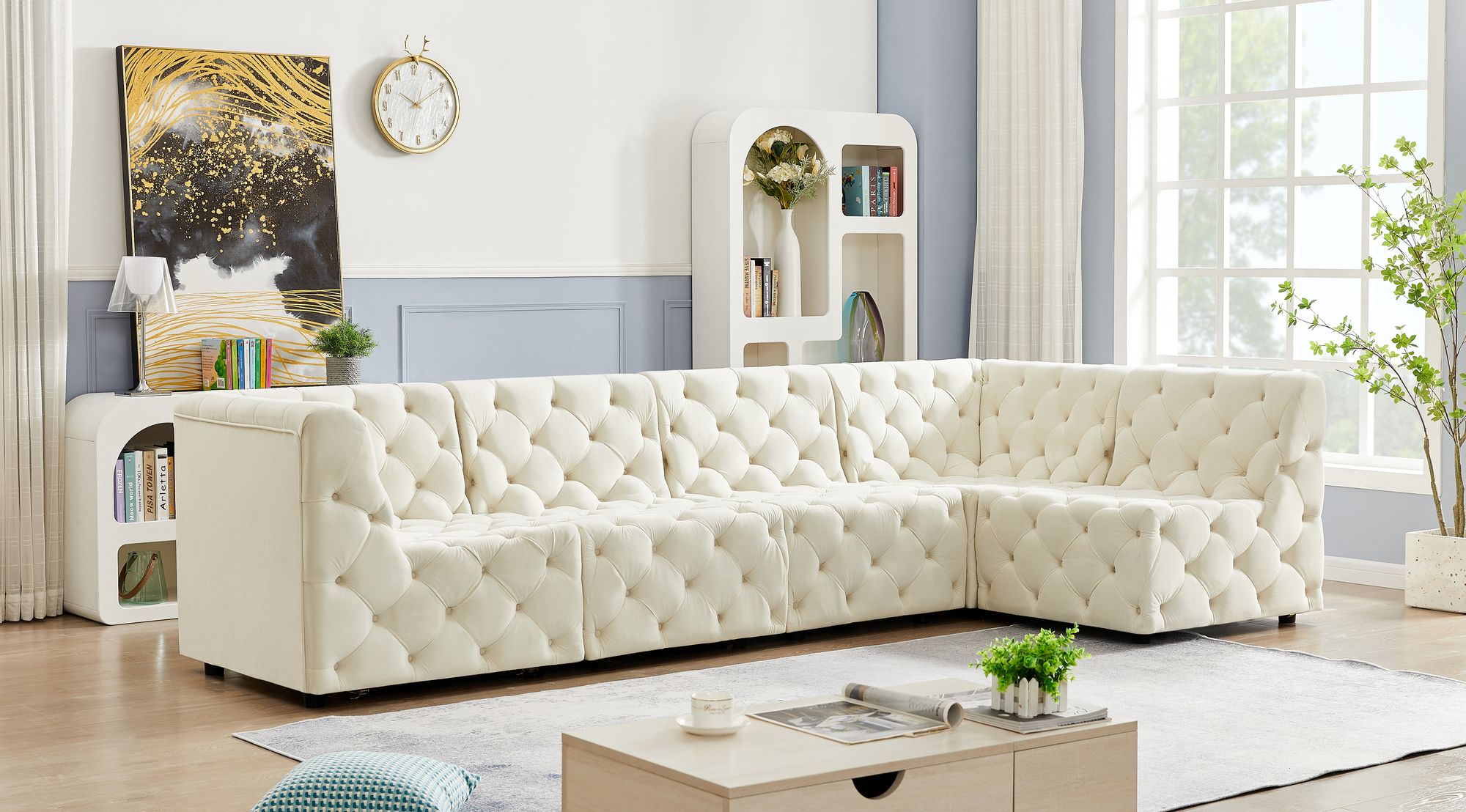 Tuft 128" 5-Piece Velvet Modular Armless Sectional