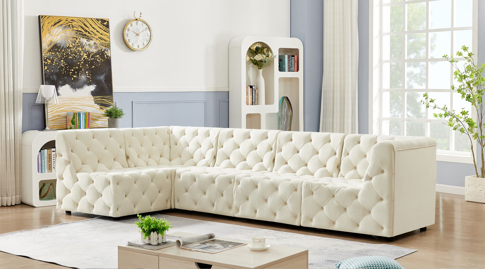 Tuft 128" 5-Piece Velvet Modular Armless Sectional