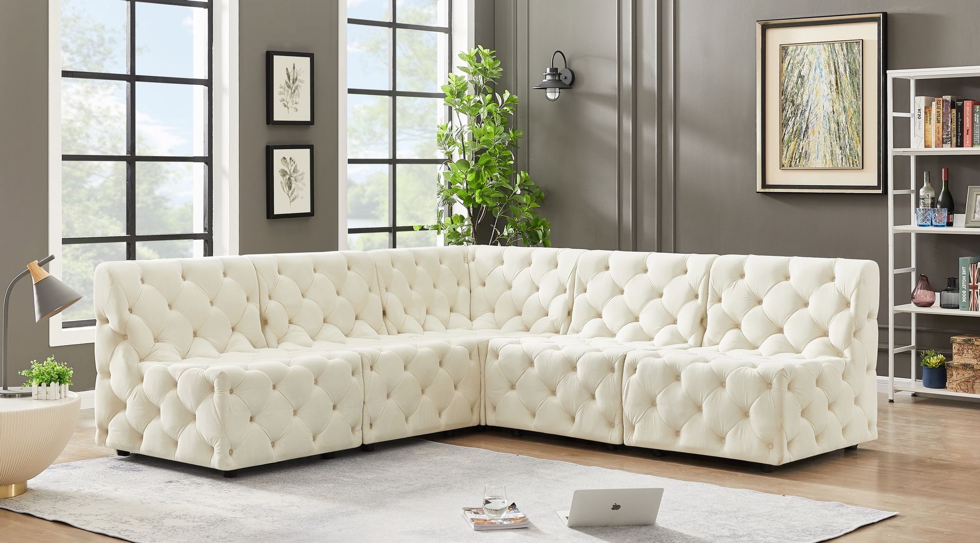 Tuft 93" 5-Piece Velvet Modular Armless Sectional