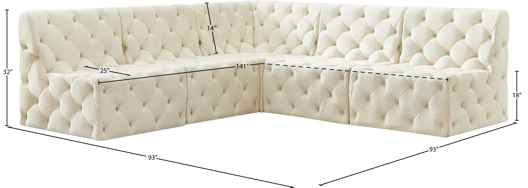 Tuft 93" 5-Piece Velvet Modular Armless Sectional