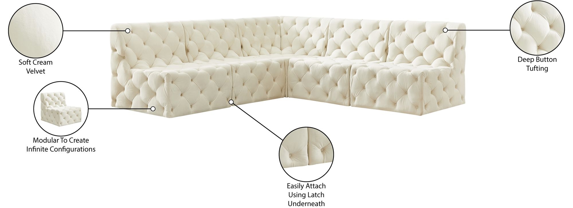 Tuft 93" 5-Piece Velvet Modular Armless Sectional