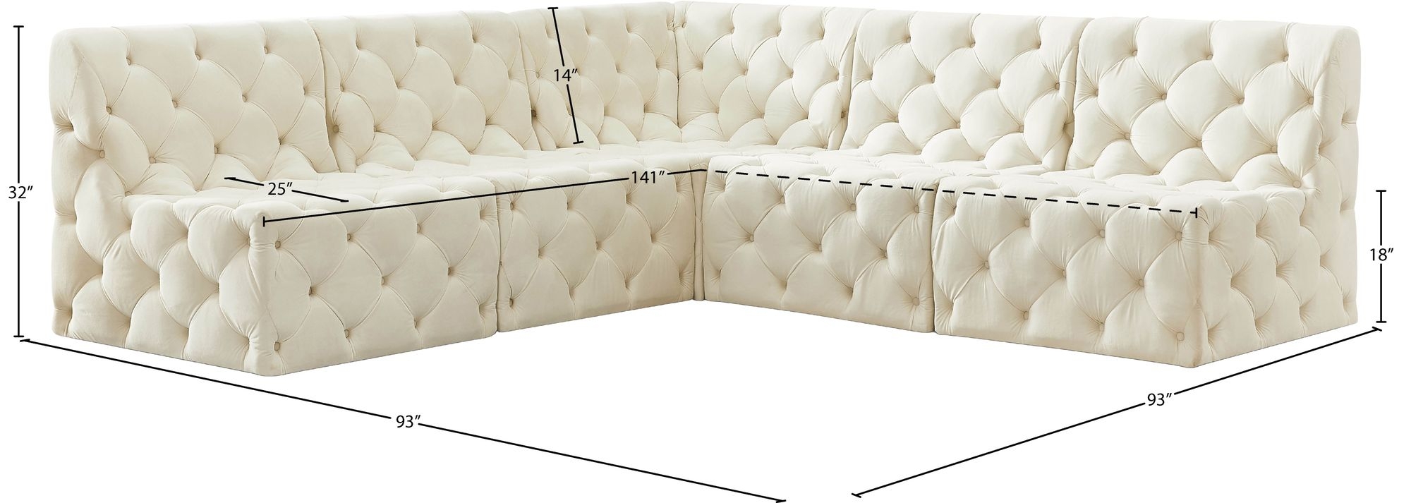 Tuft 93" 5-Piece Velvet Modular Armless Sectional