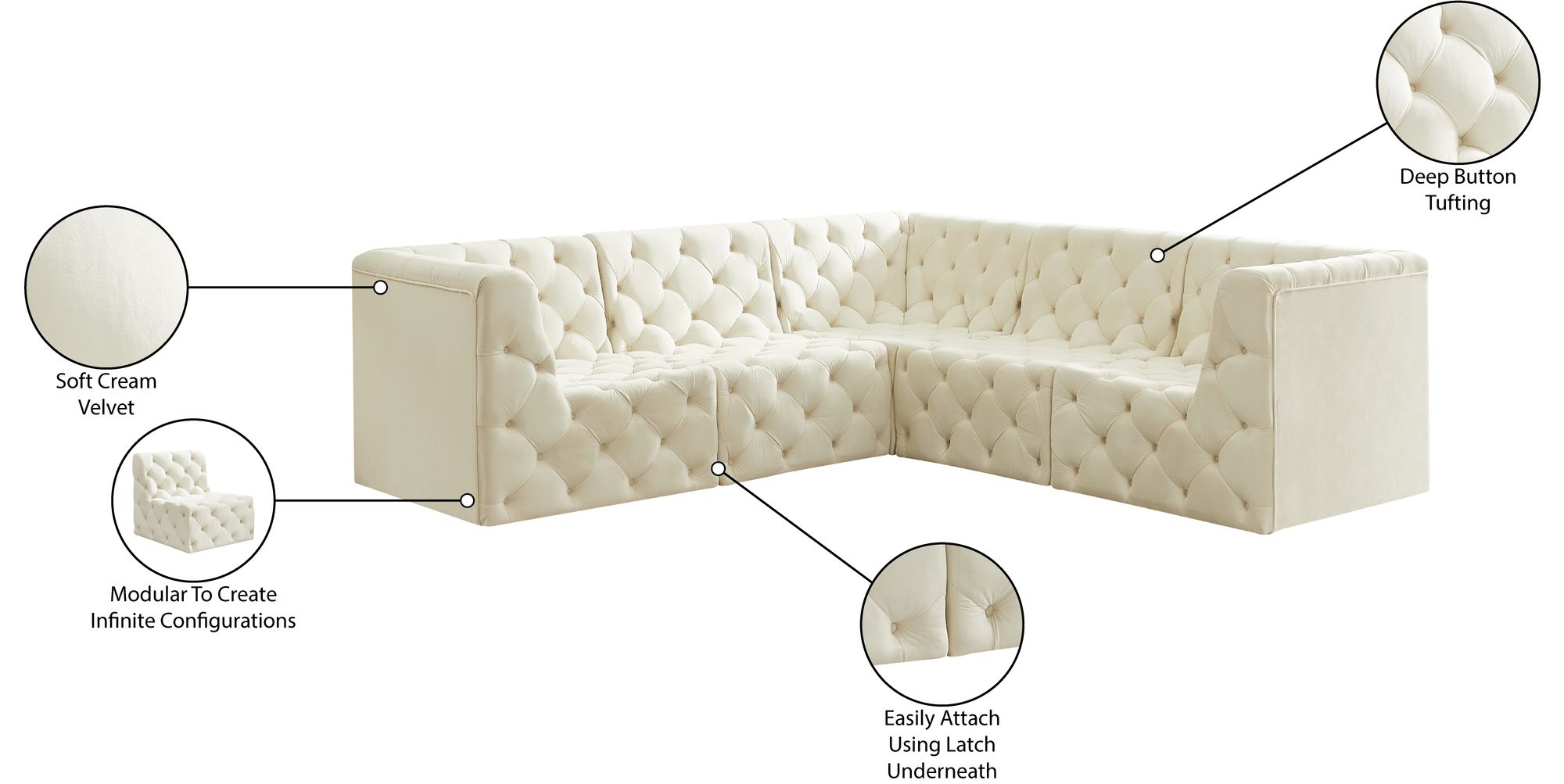 Tuft 99" 5-Piece Velvet Modular Sectional