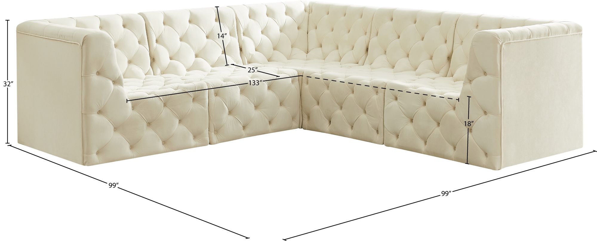 Tuft 99" 5-Piece Velvet Modular Sectional