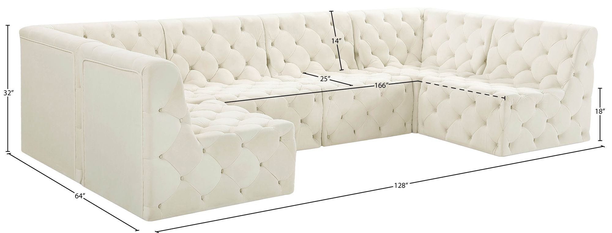 Tuft 128" 6-Piece Velvet Modular U-Shape Sectional