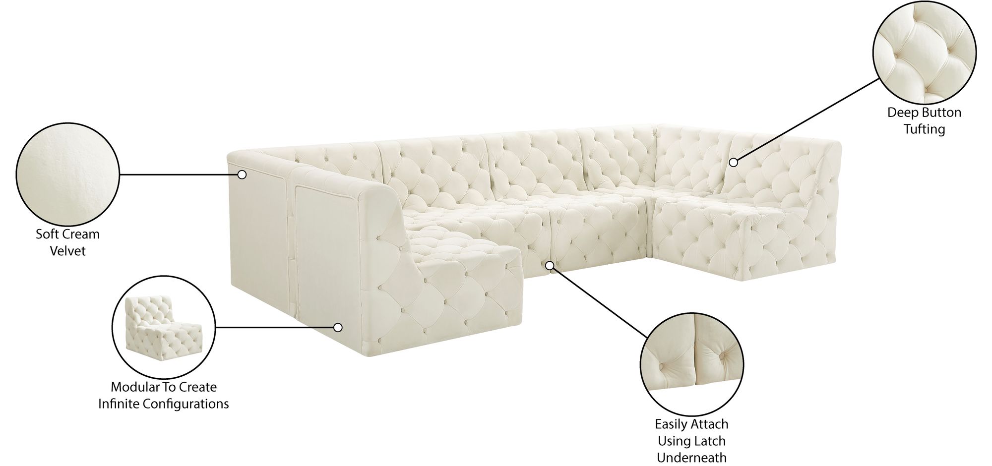 Tuft 128" 6-Piece Velvet Modular U-Shape Sectional