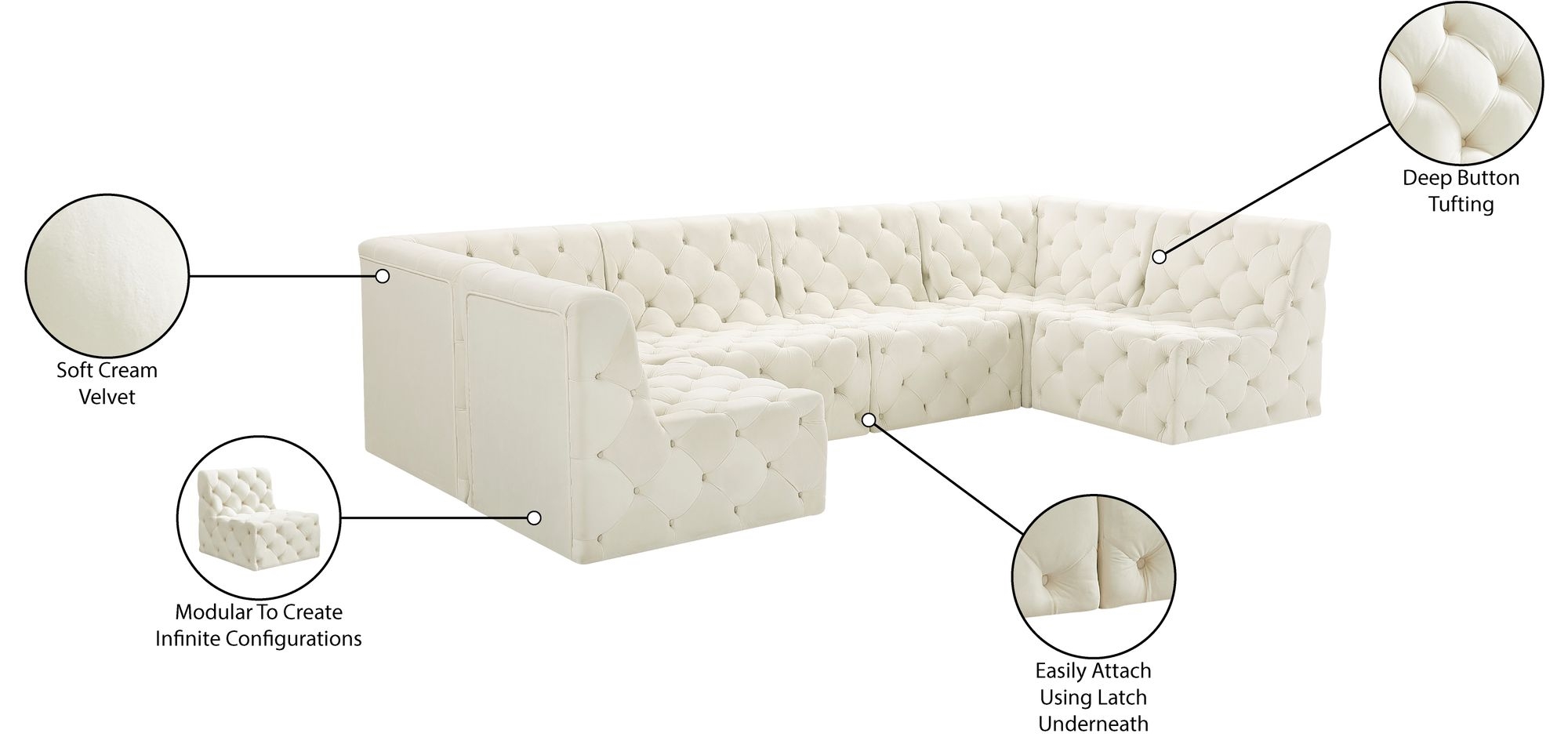 Tuft 128" 6-Piece Velvet Modular U-Shape Sectional
