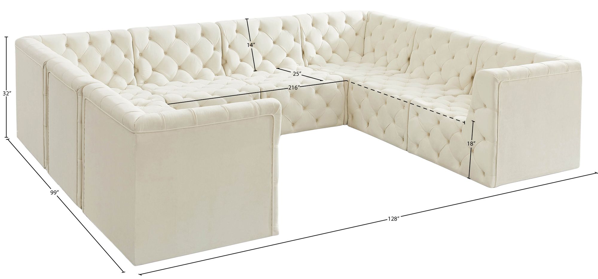 Tuft 128" 8-Piece Velvet Modular Sectional