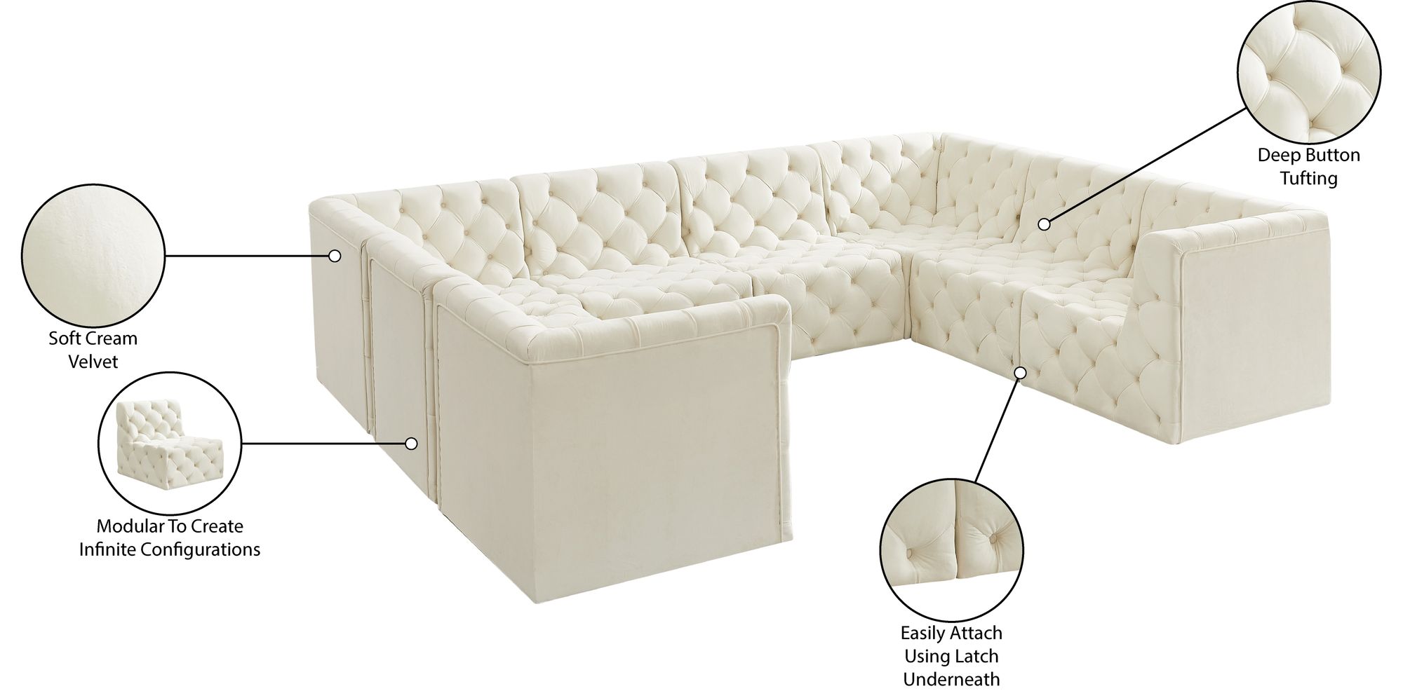 Tuft 128" 8-Piece Velvet Modular Sectional
