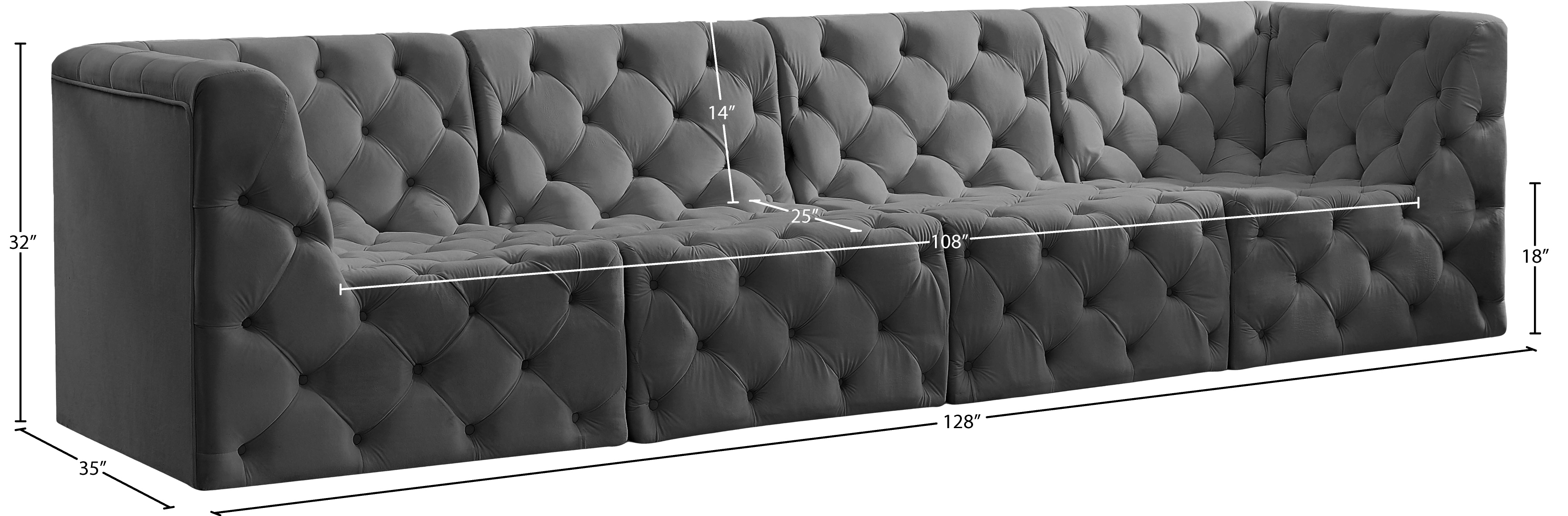 Tuft 128" Velvet Modular Sofa