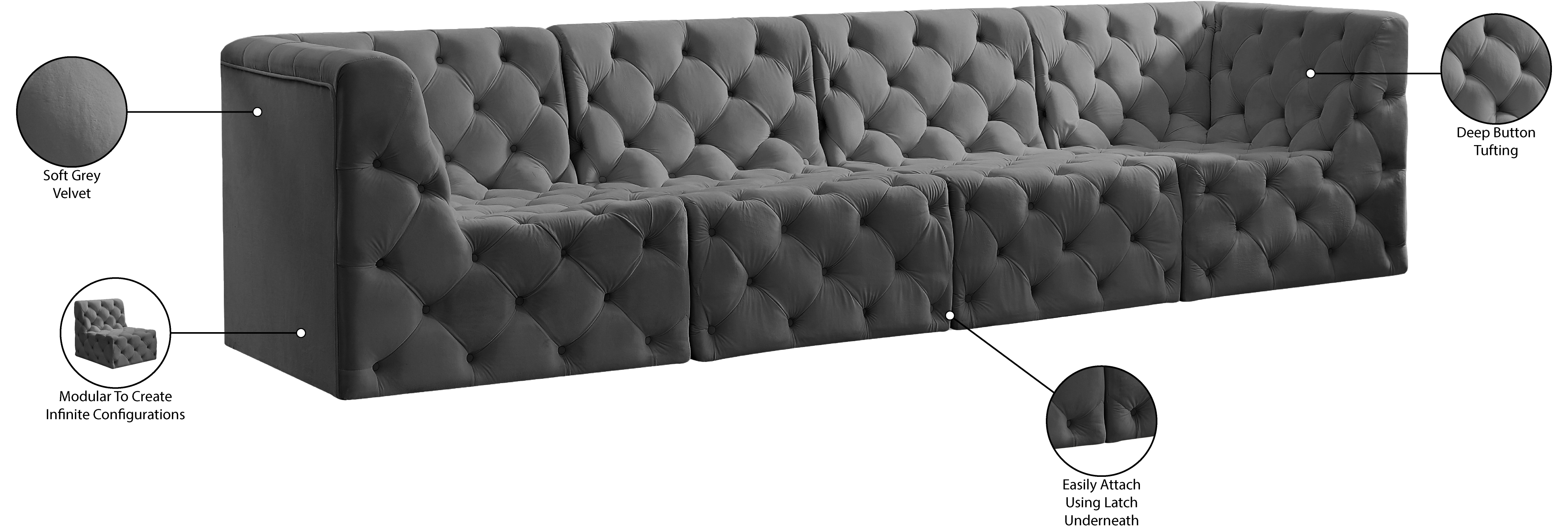 Tuft 128" Velvet Modular Sofa