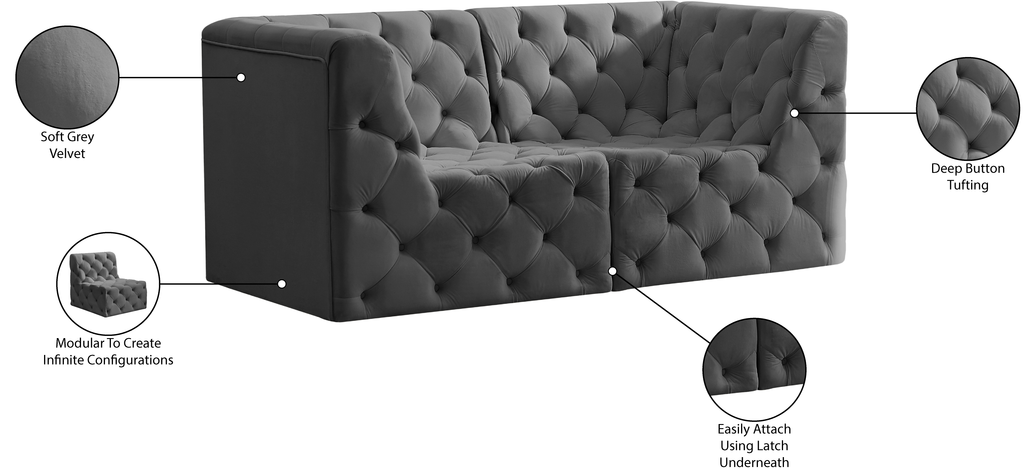Tuft 70" Velvet Modular Sofa