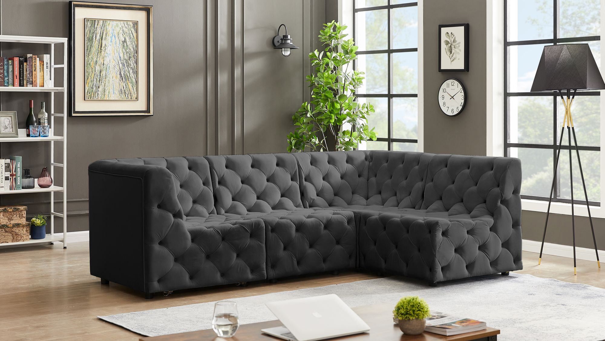 Tuft 99" 4-Piece Velvet Modular Sectional