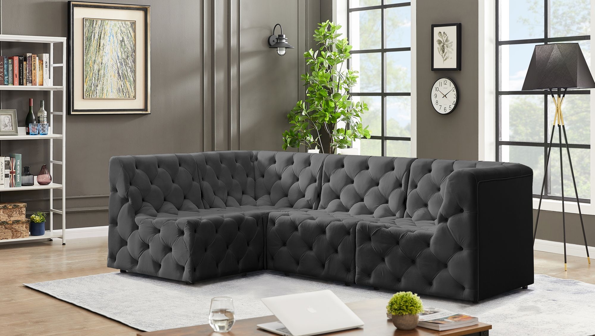 Tuft 99" 4-Piece Velvet Modular Sectional