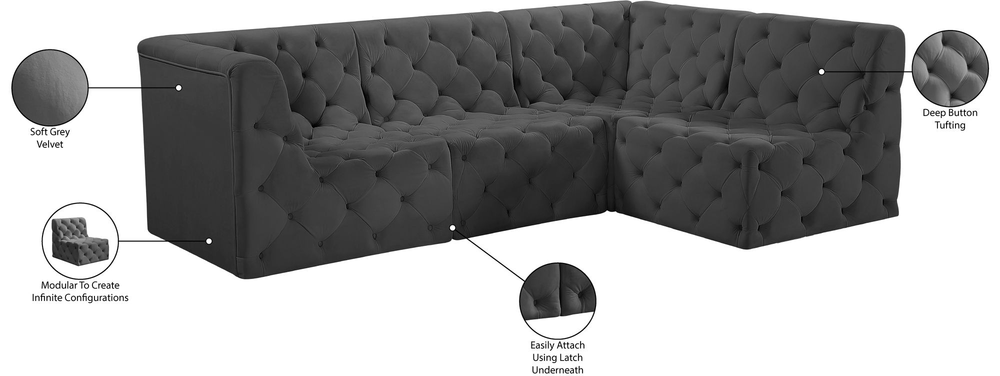 Tuft 99" 4-Piece Velvet Modular Sectional