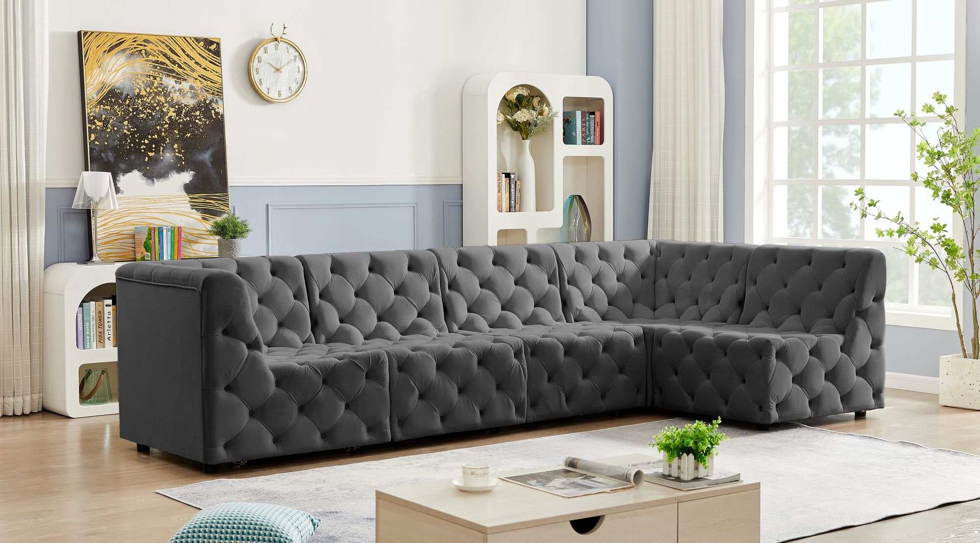 Tuft 128" 5-Piece Velvet Modular Armless Sectional