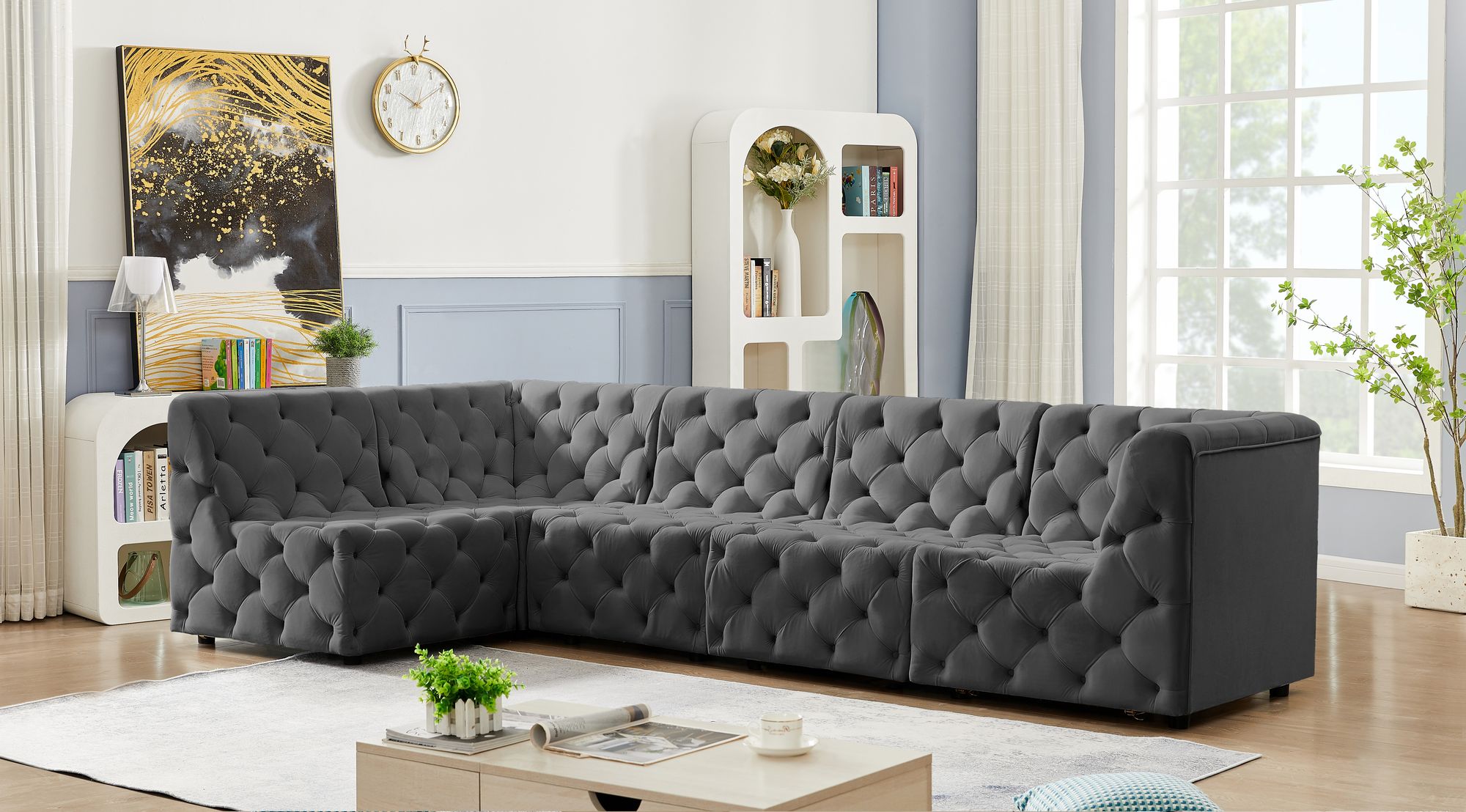 Tuft 128" 5-Piece Velvet Modular Armless Sectional