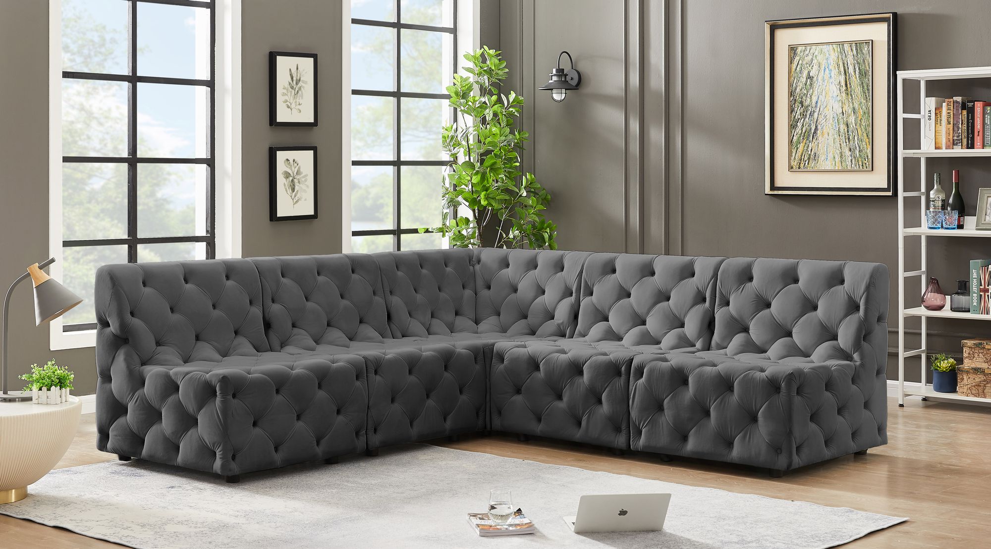 Tuft 93" 5-Piece Velvet Modular Armless Sectional