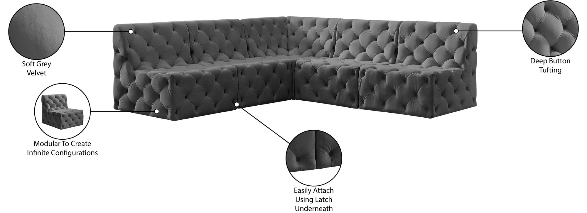 Tuft 93" 5-Piece Velvet Modular Armless Sectional