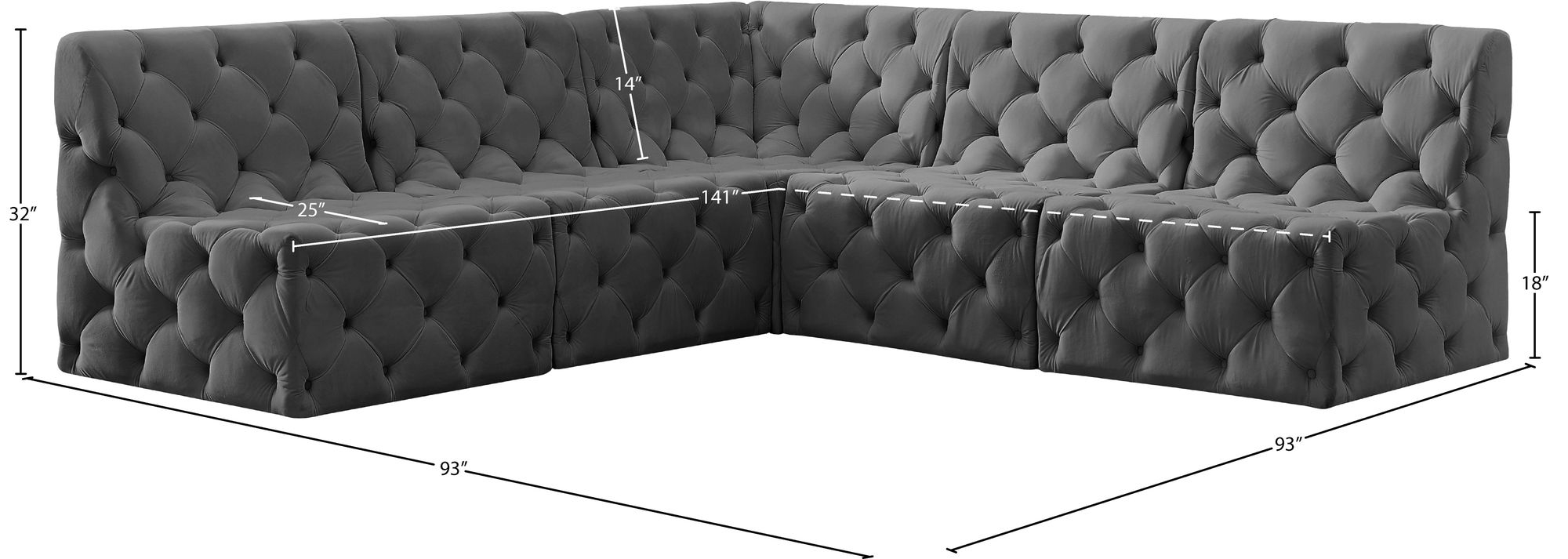 Tuft 93" 5-Piece Velvet Modular Armless Sectional