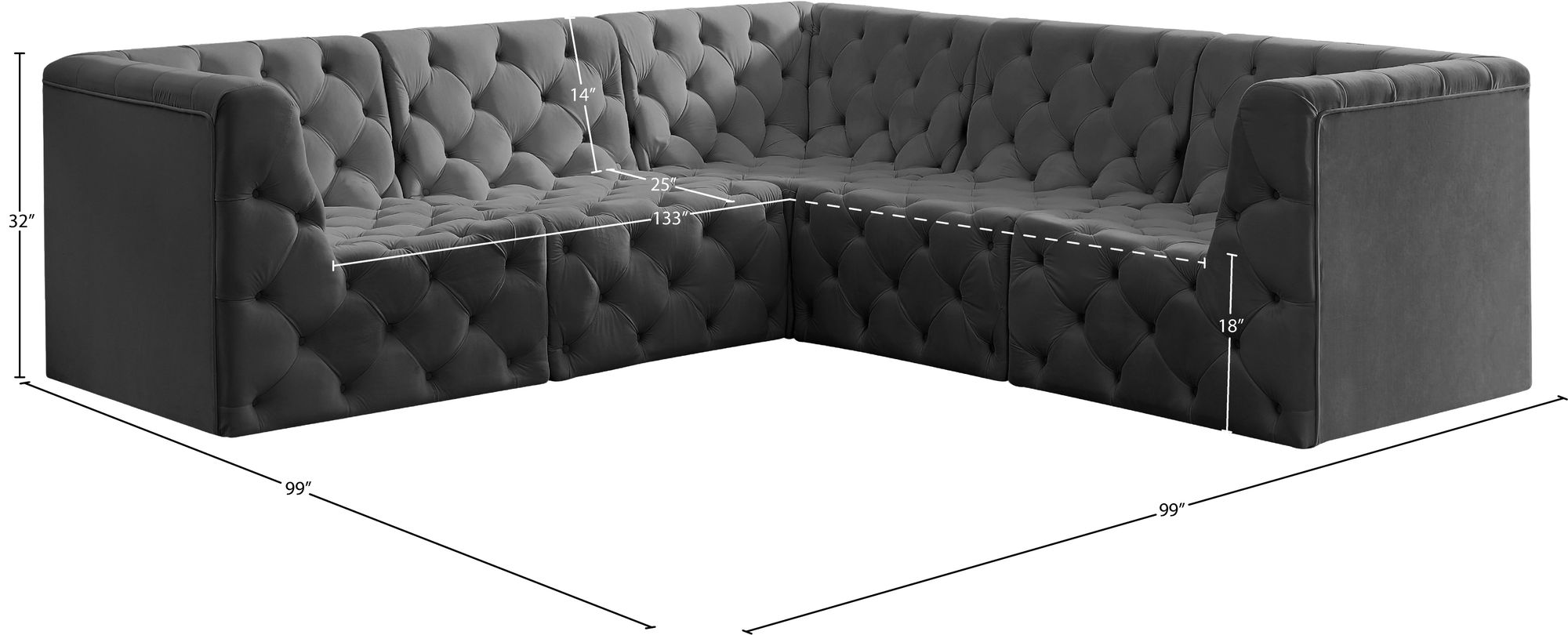 Tuft 99" 5-Piece Velvet Modular Sectional