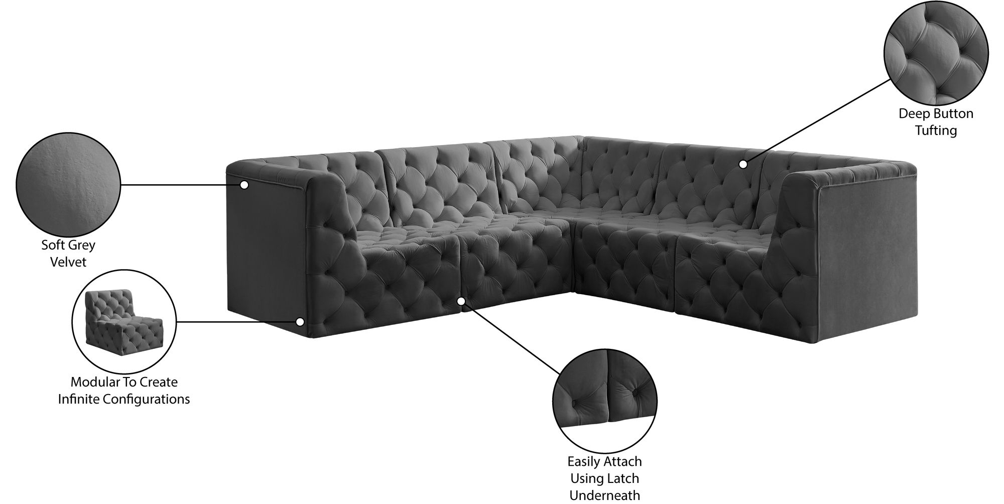 Tuft 99" 5-Piece Velvet Modular Sectional