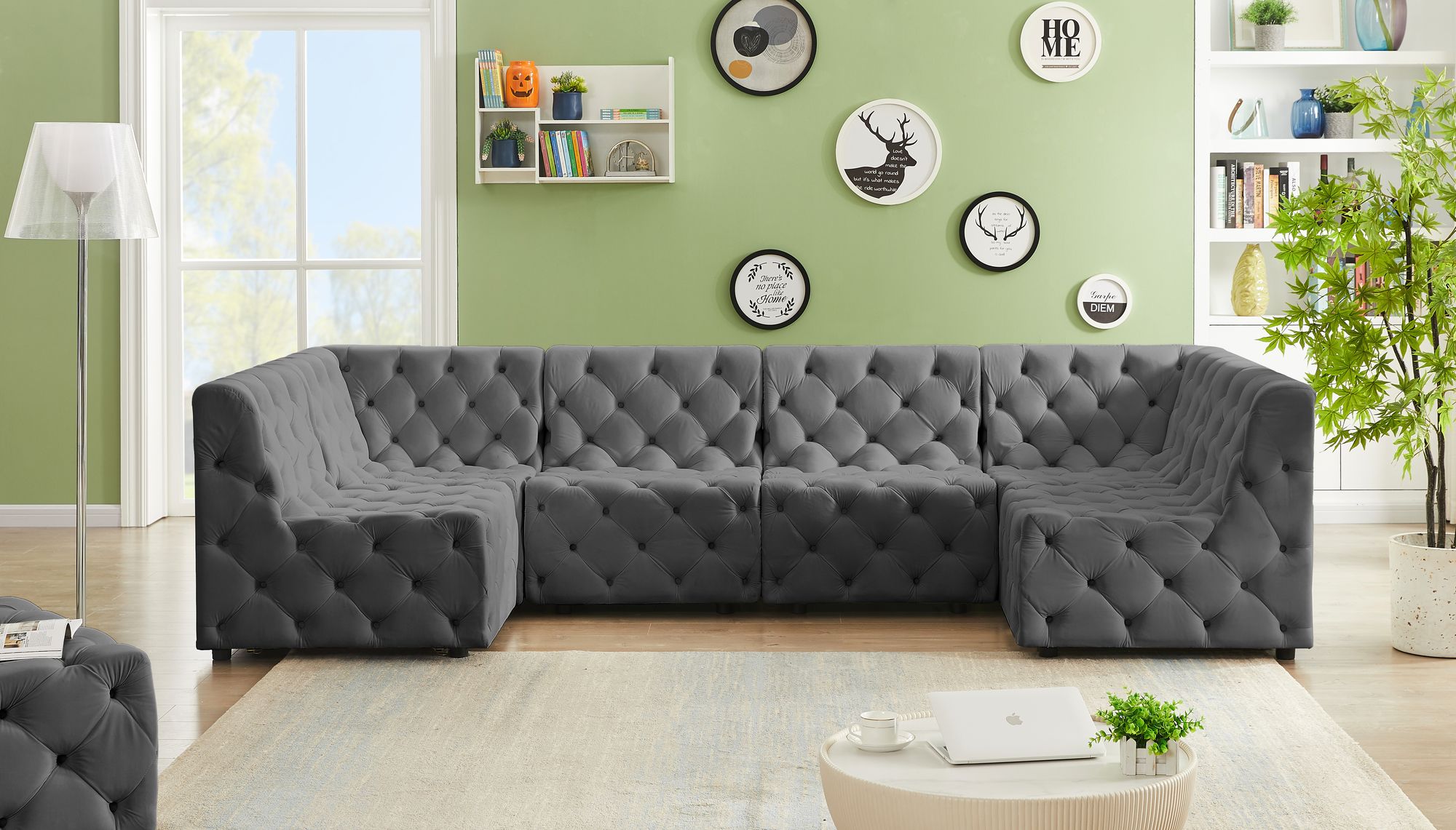 Tuft 128" 6-Piece Velvet Modular U-Shape Sectional
