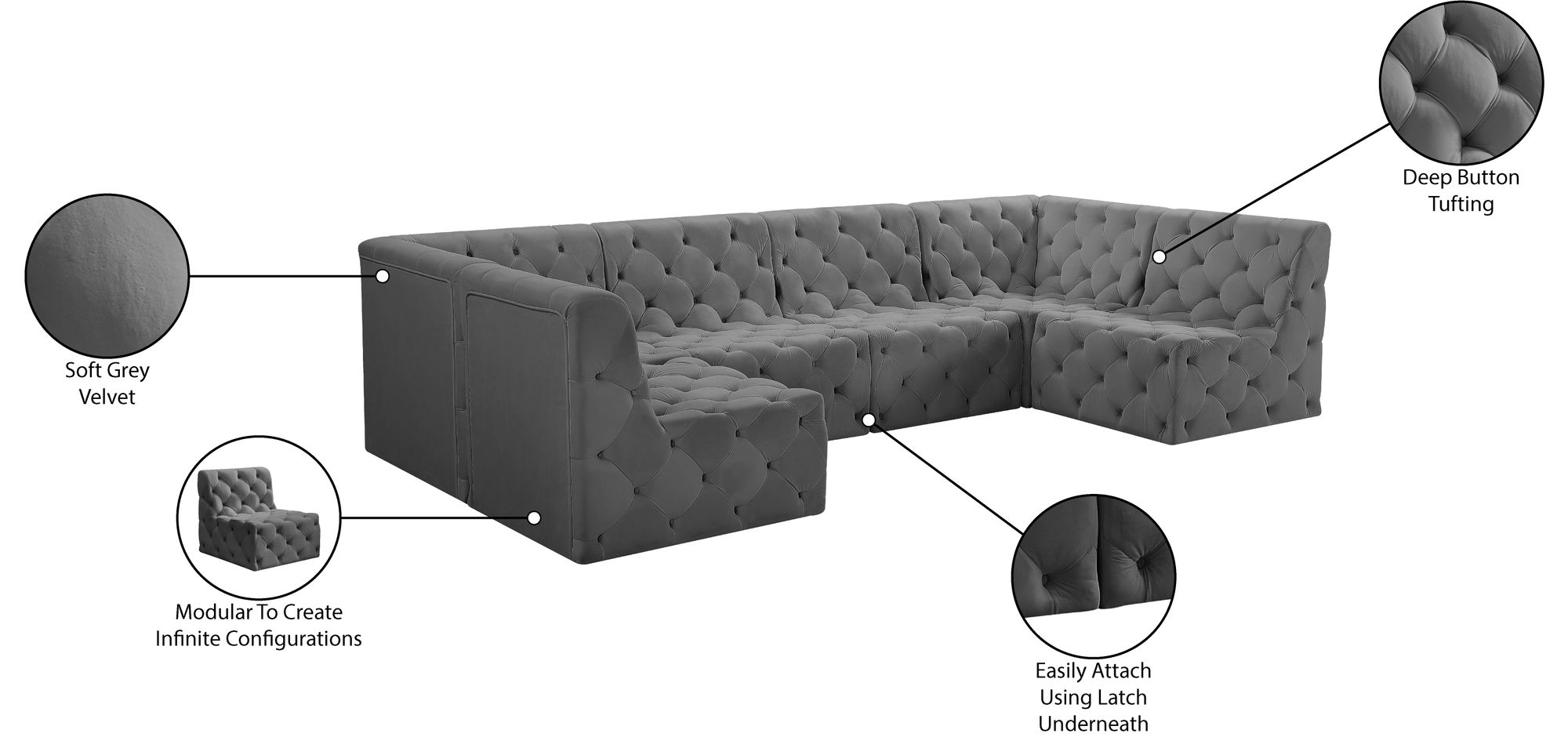 Tuft 128" 6-Piece Velvet Modular U-Shape Sectional