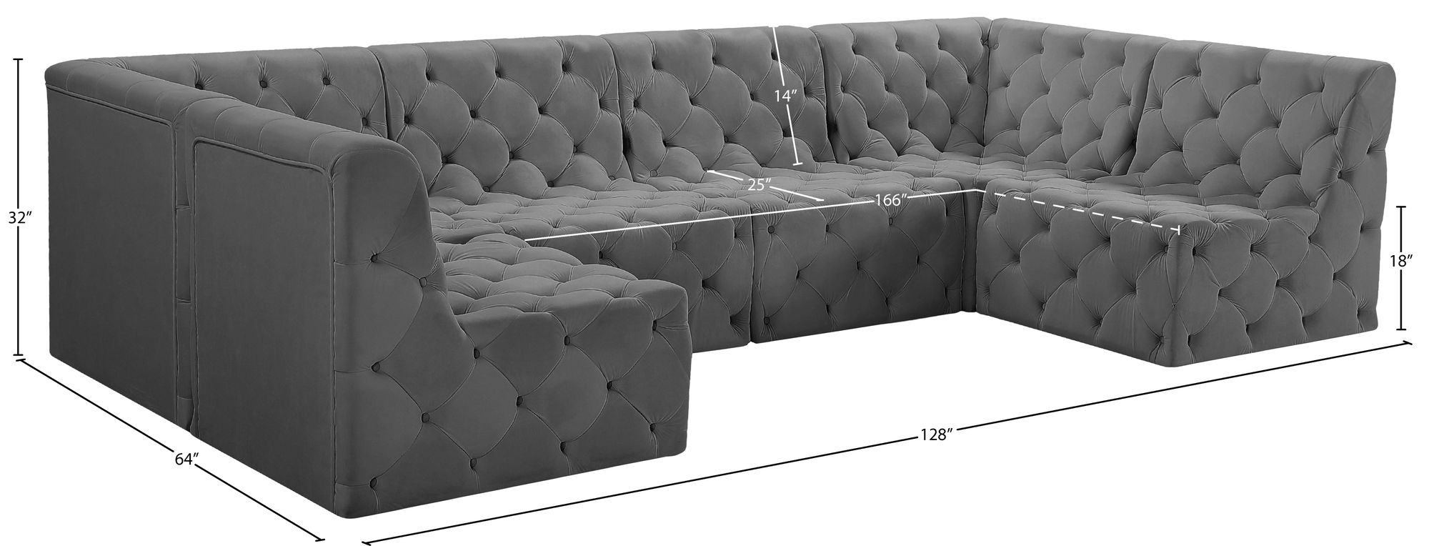 Tuft 128" 6-Piece Velvet Modular U-Shape Sectional