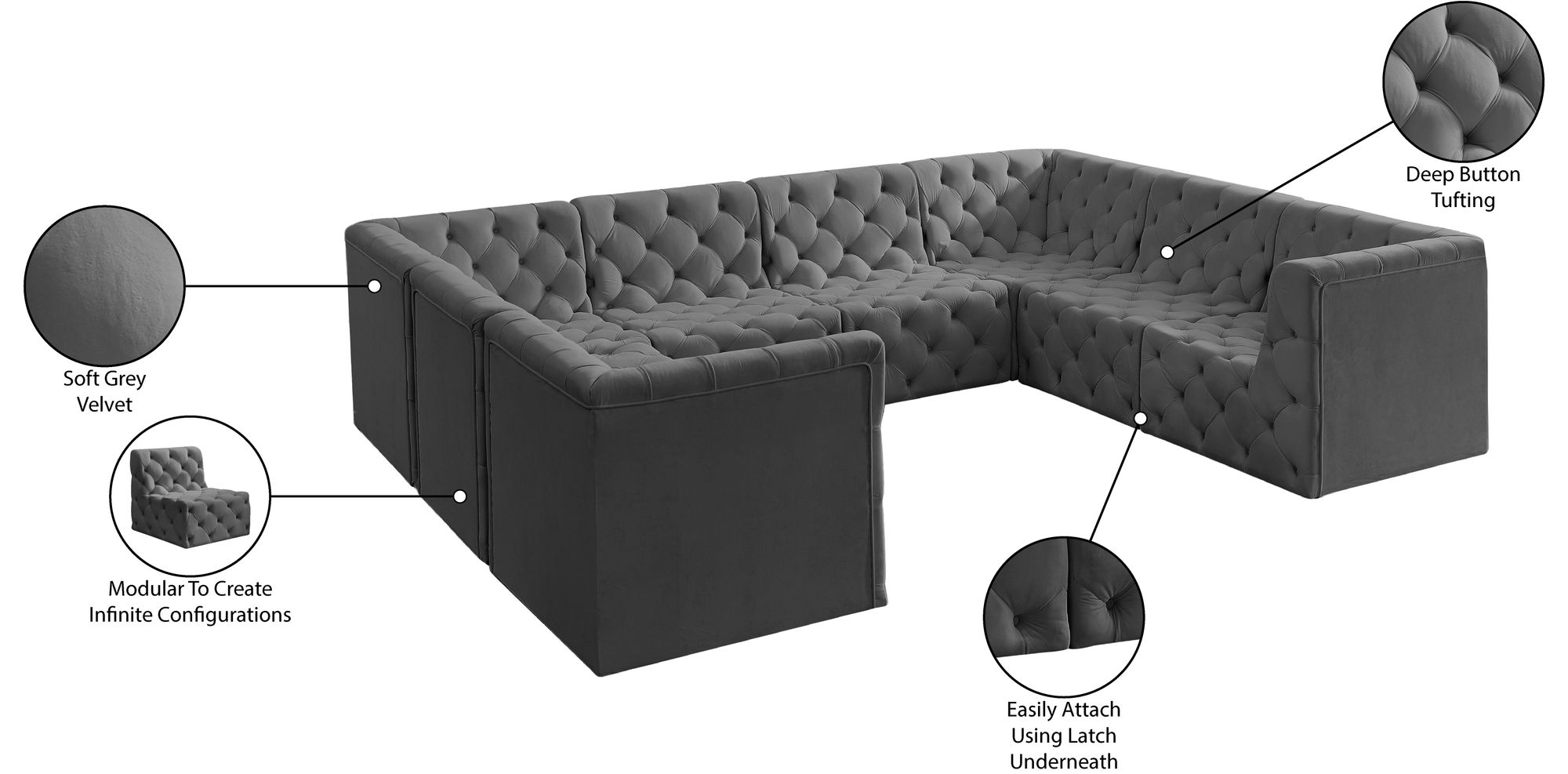 Tuft 128" 8-Piece Velvet Modular Sectional