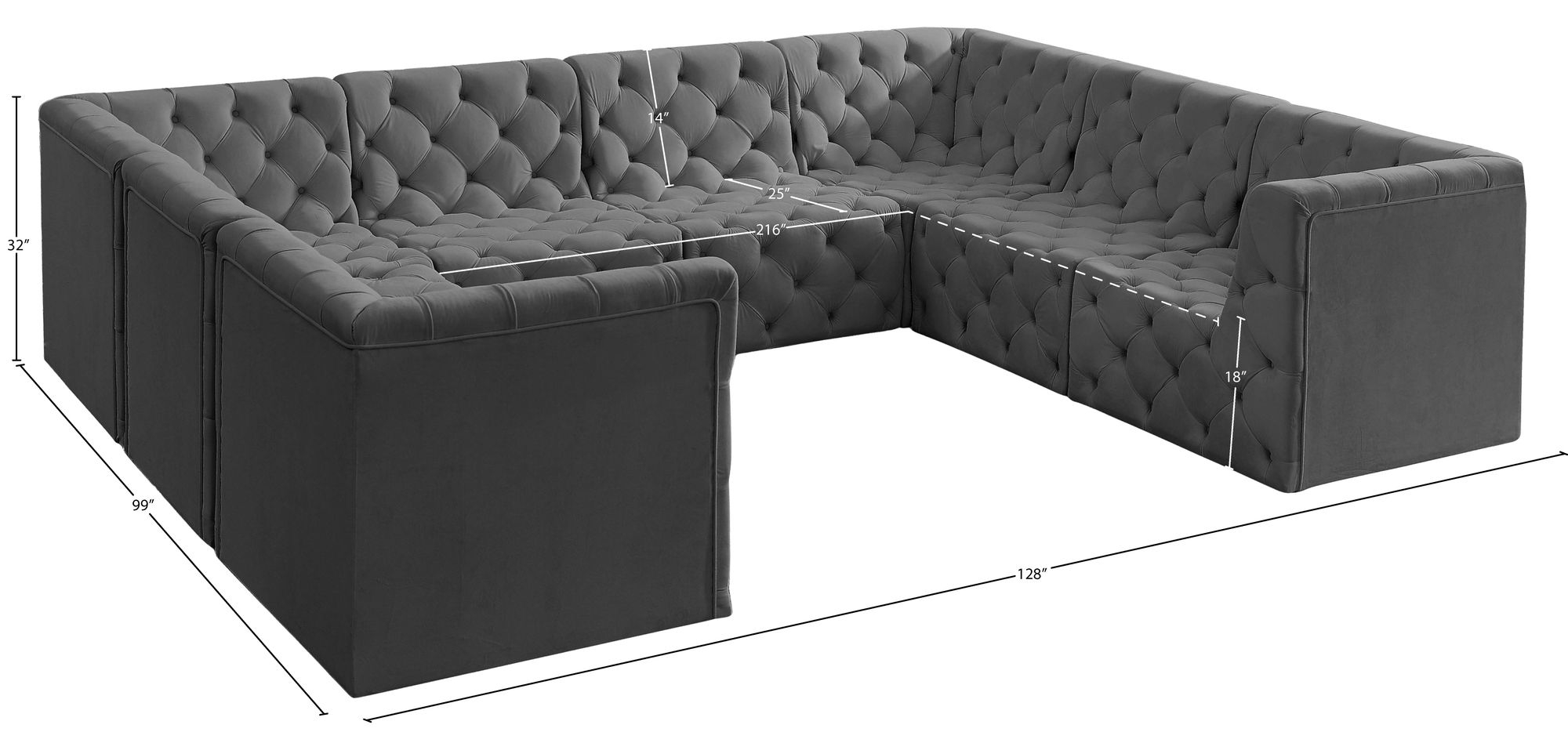 Tuft 128" 8-Piece Velvet Modular Sectional