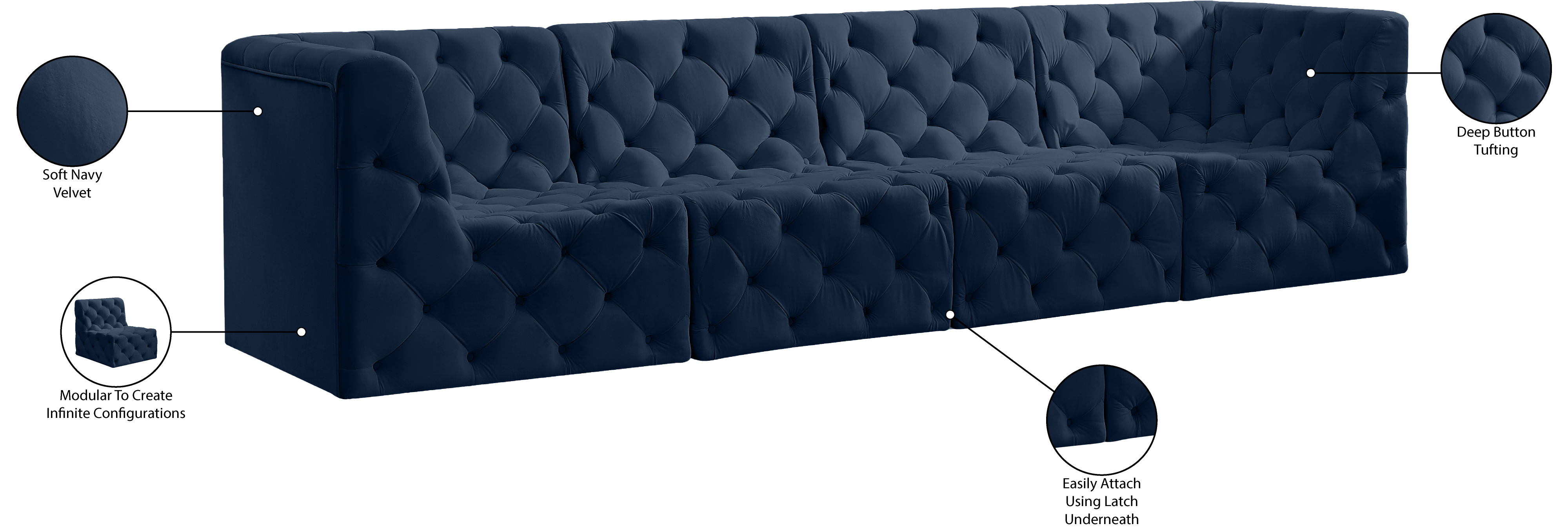 Tuft 128" Velvet Modular Sofa