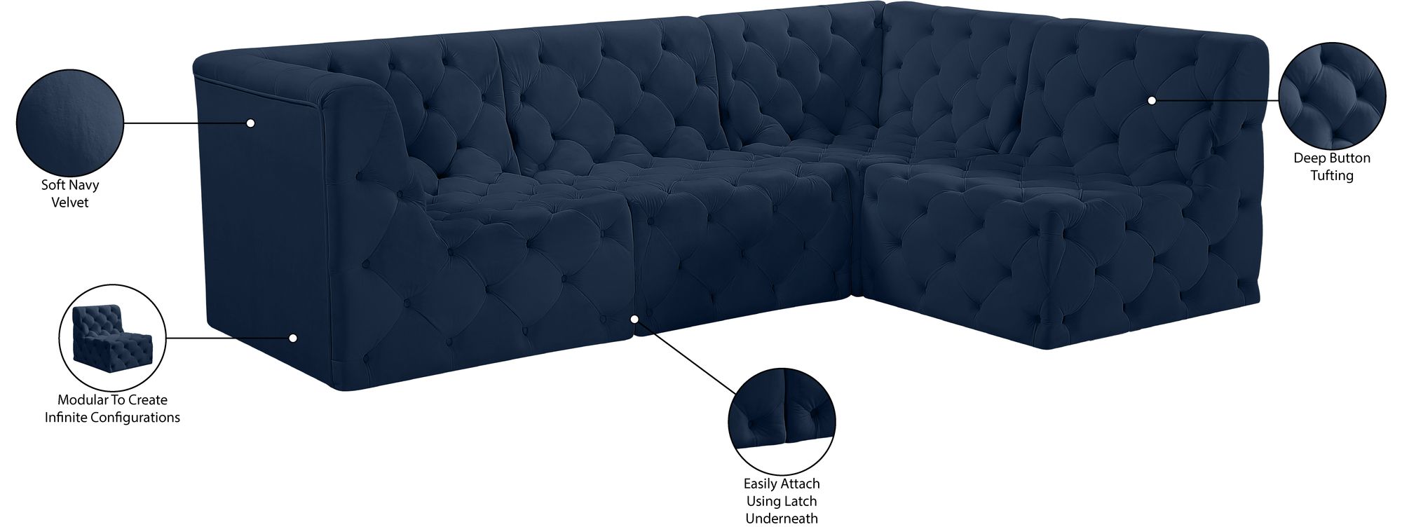 Tuft 99" 4-Piece Velvet Modular Sectional