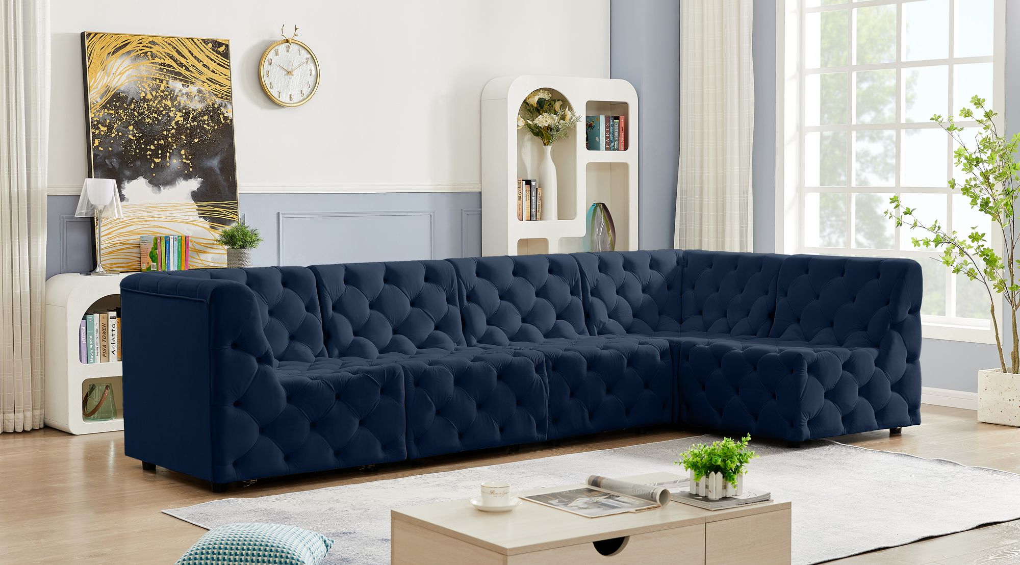 Tuft 128" 5-Piece Velvet Modular Armless Sectional