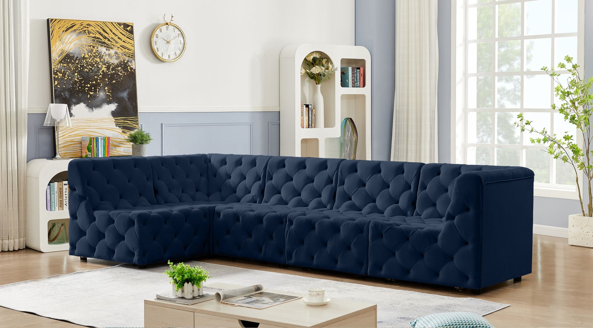 Tuft 128" 5-Piece Velvet Modular Armless Sectional