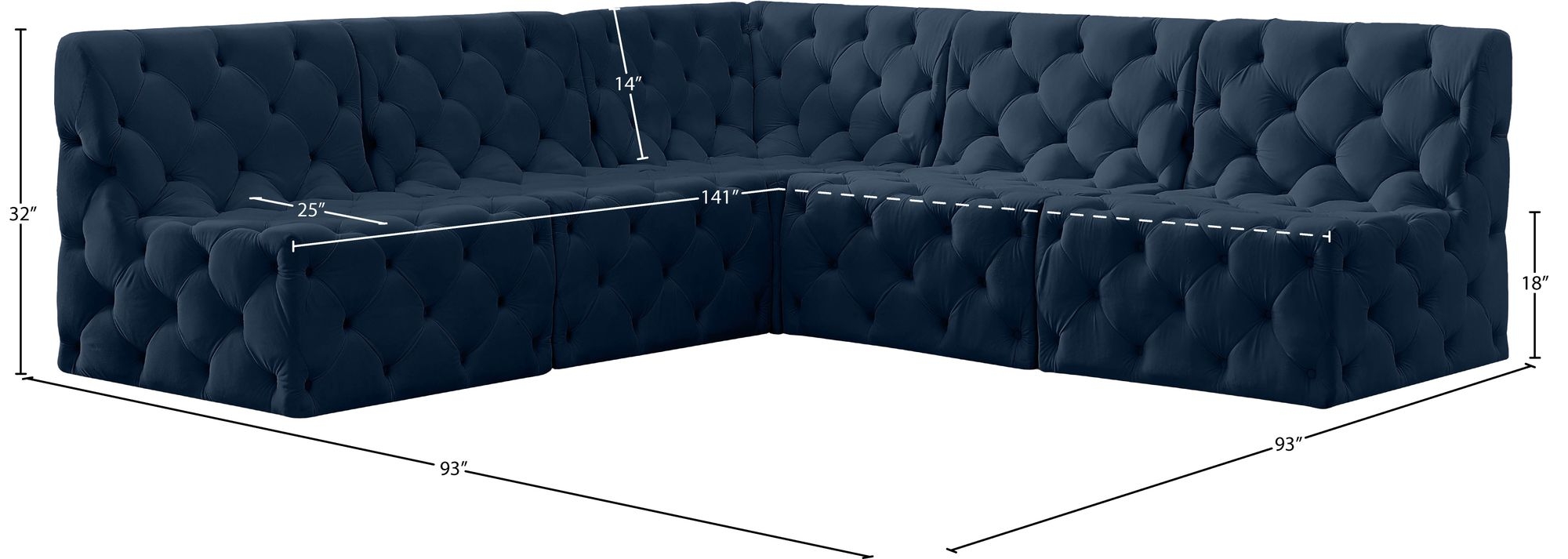 Tuft 93" 5-Piece Velvet Modular Armless Sectional
