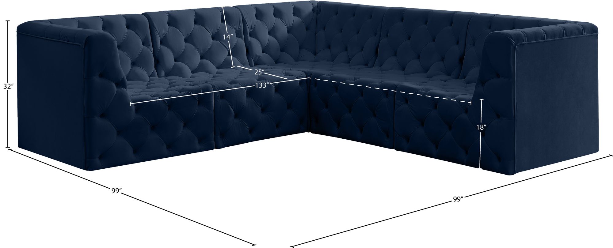 Tuft 99" 5-Piece Velvet Modular Sectional