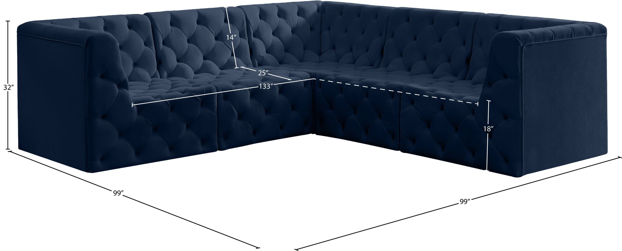 Tuft 99" 5-Piece Velvet Modular Sectional