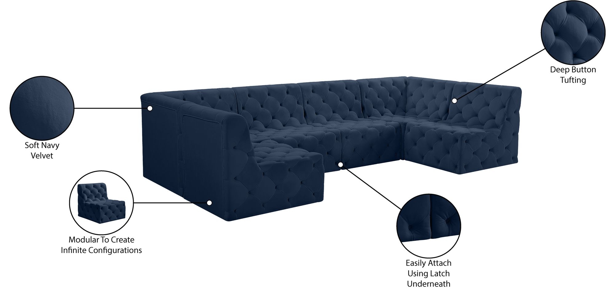 Tuft 128" 6-Piece Velvet Modular U-Shape Sectional
