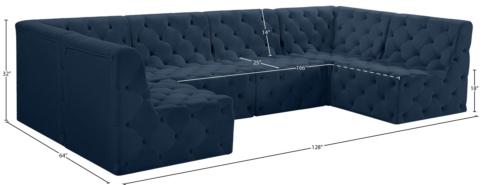 Tuft 128" 6-Piece Velvet Modular U-Shape Sectional