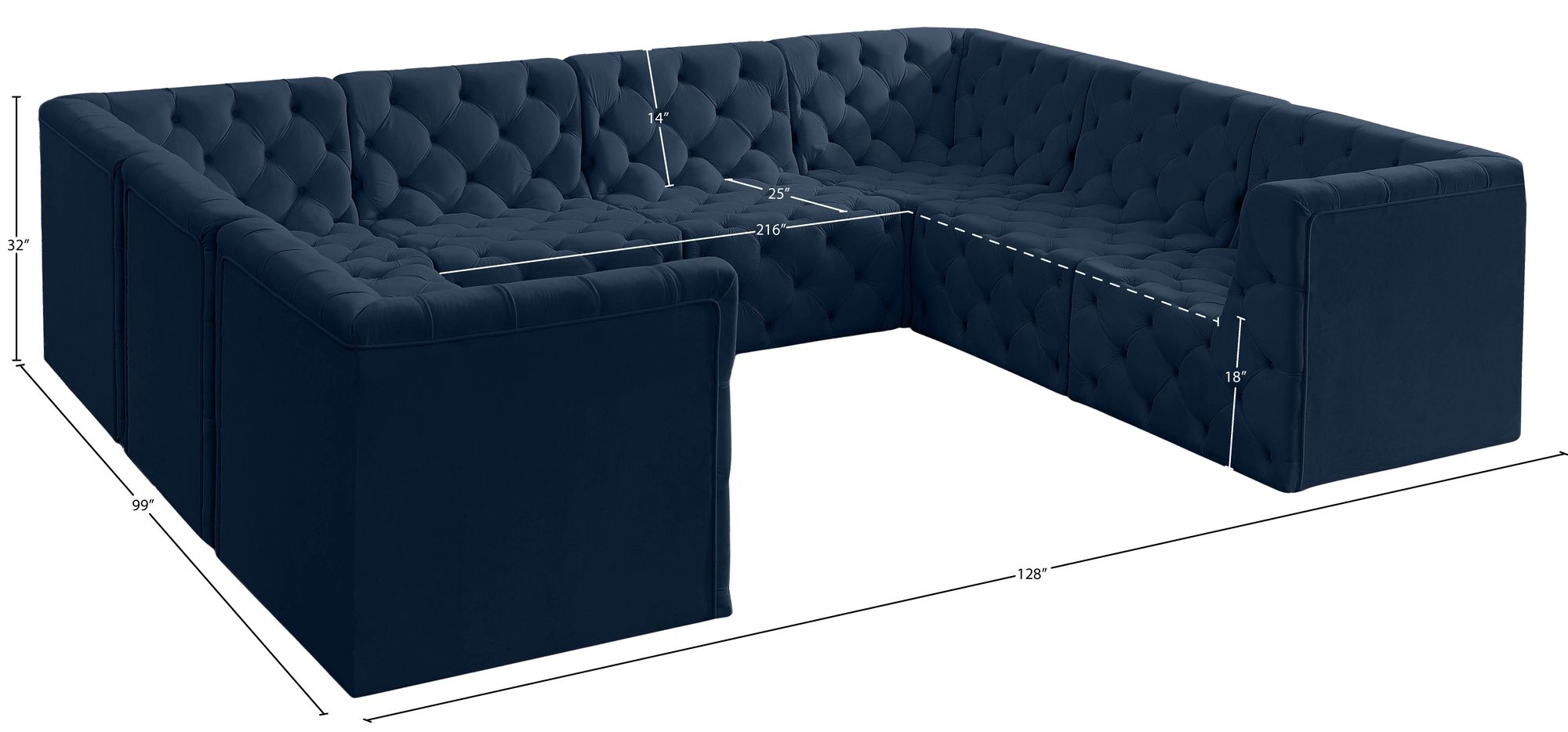 Tuft 128" 8-Piece Velvet Modular Sectional